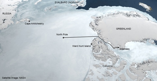 Dark Ice Project Route to the Geographic North Pole in Winter